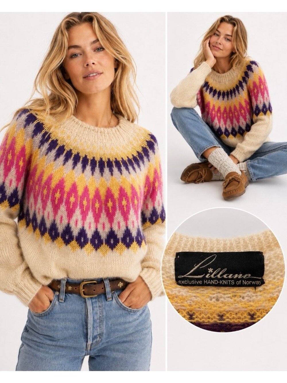 vintage LILLUNN nordic style sweater LARGE folk cottagecore fair isle apres ski